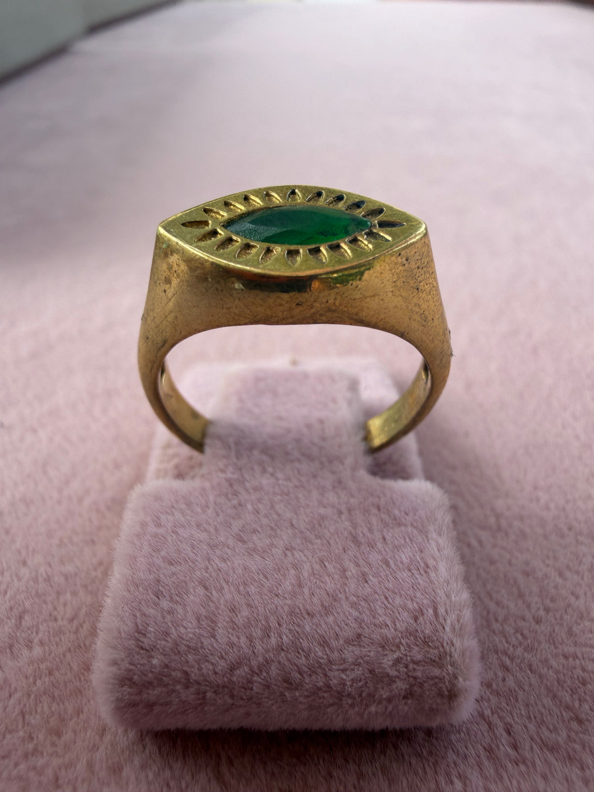 Gold Evil Eye Emerald Marquise Adjustable Ring