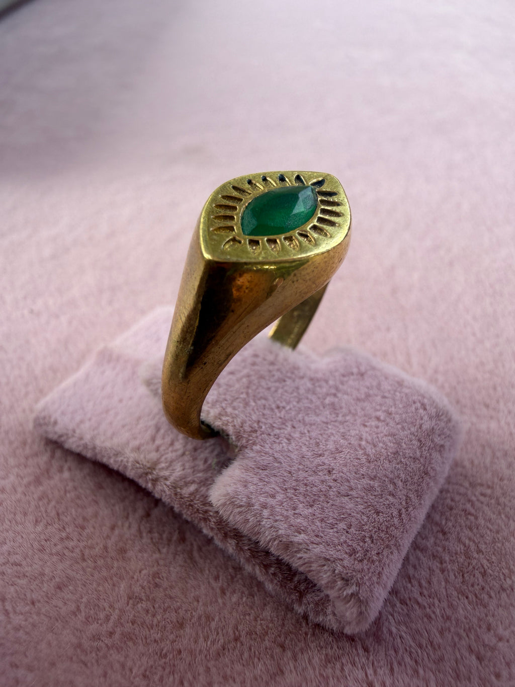 Gold Evil Eye Emerald Marquise Adjustable Ring