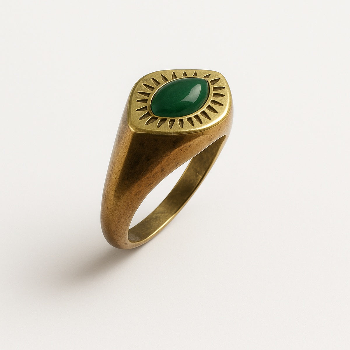 Gold Evil Eye Emerald Marquise Adjustable Ring