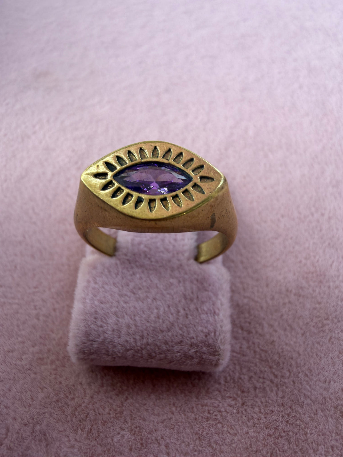 Gold Evil Eye Amethyst Marquise Adjustable Ring