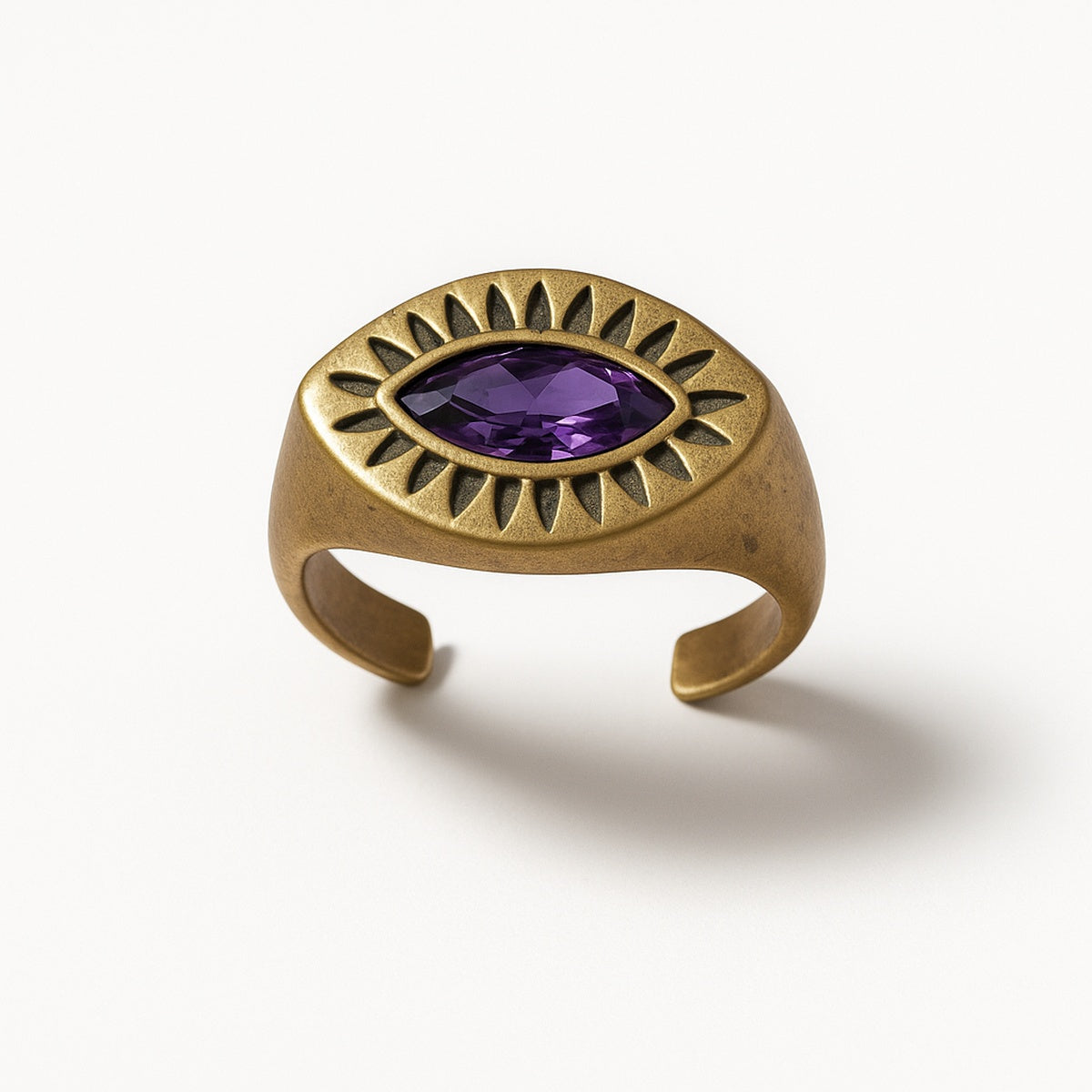 Gold Evil Eye Amethyst Marquise Adjustable Ring