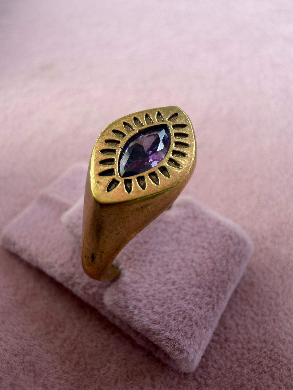 Gold Evil Eye Amethyst Marquise Adjustable Ring