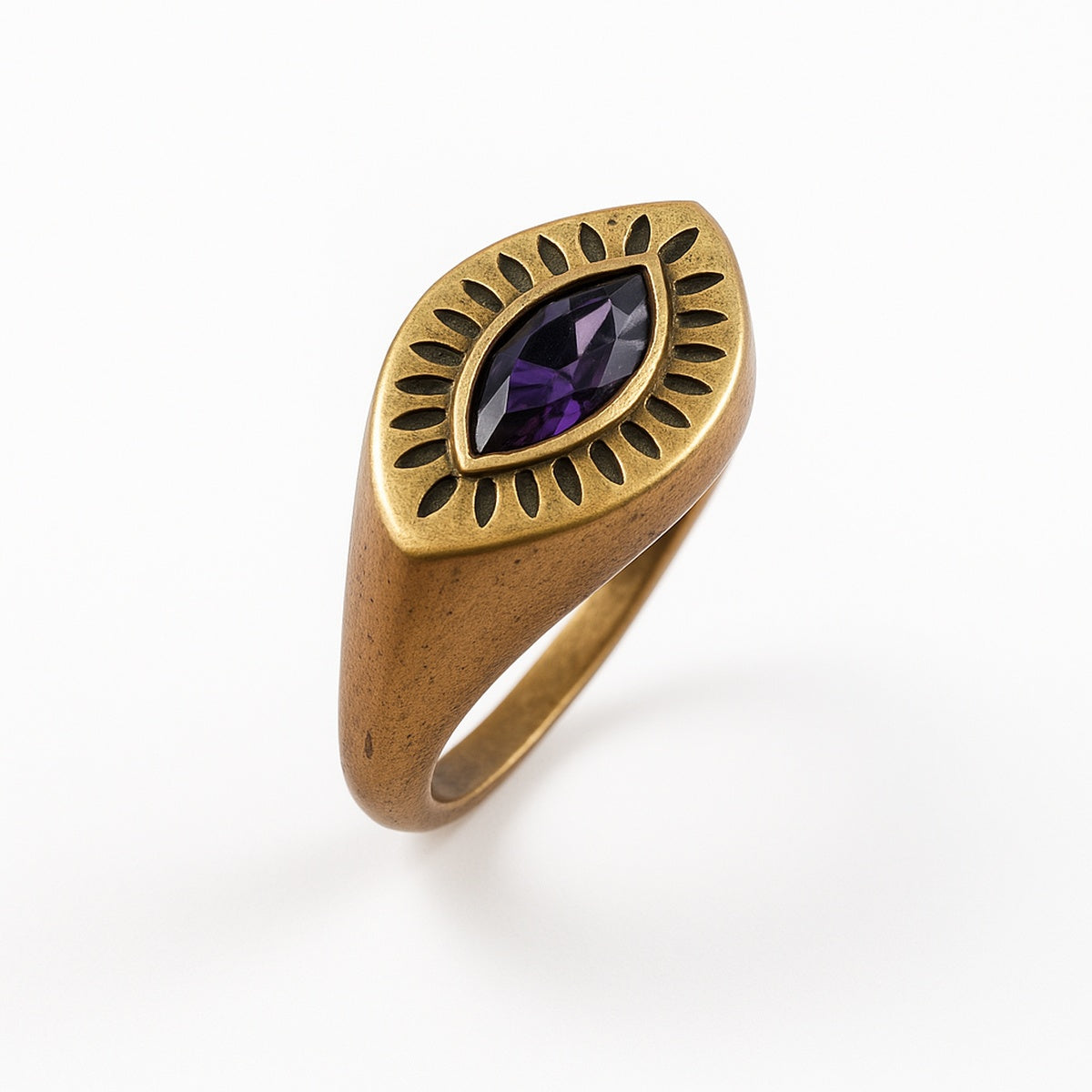 Gold Evil Eye Amethyst Marquise Adjustable Ring