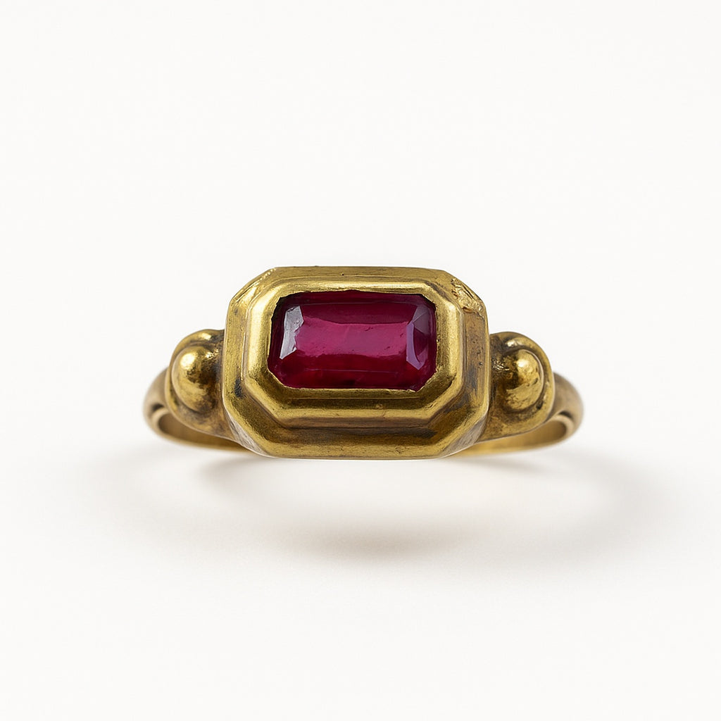 Gold Ruby Emerald Cut Octagonal Bezel Adjustable Ring