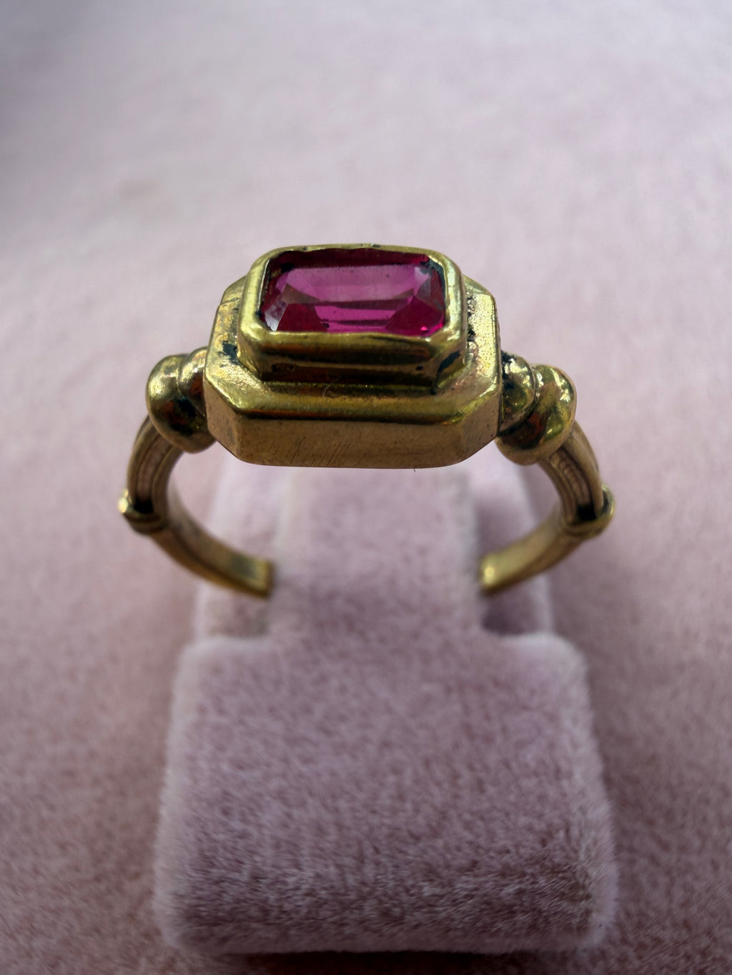Gold Ruby Emerald Cut Octagonal Bezel Adjustable Ring