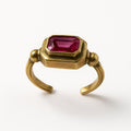 Gold Ruby Emerald Cut Octagonal Bezel Adjustable Ring