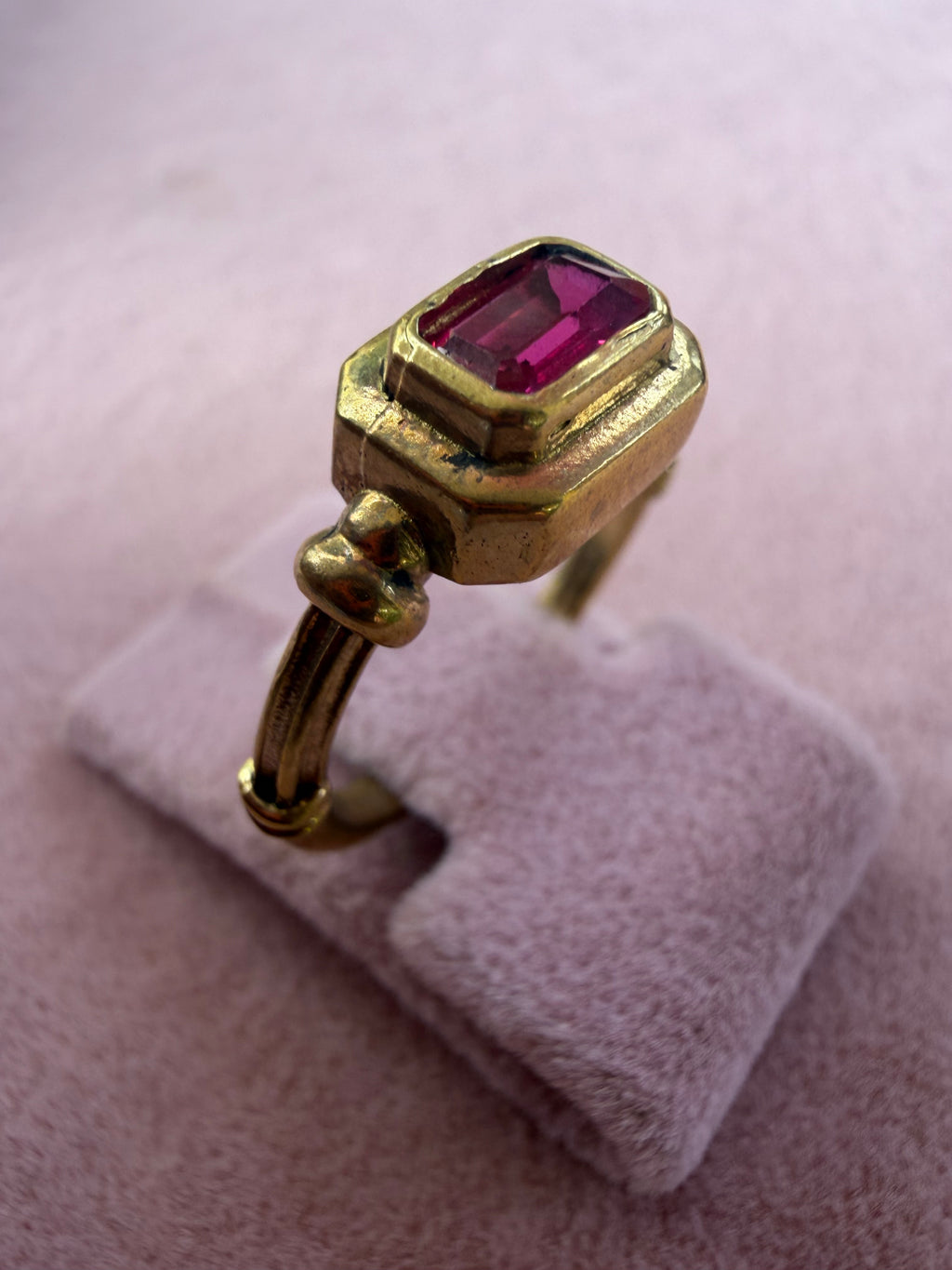 Gold Ruby Emerald Cut Octagonal Bezel Adjustable Ring