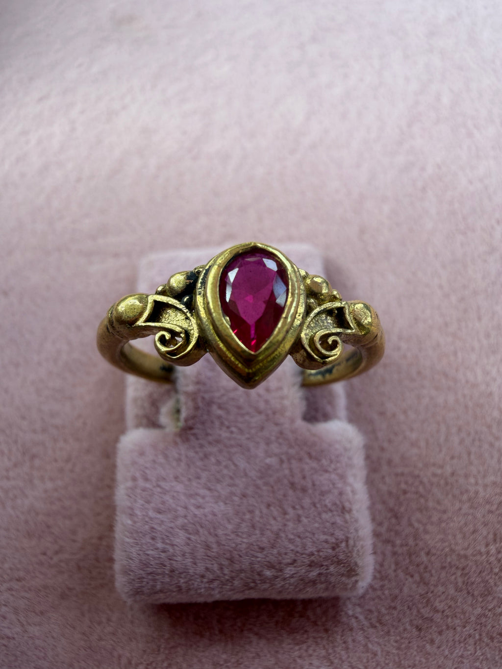 Gold Ruby Pear Drop Scrollwork Adjustable Ring