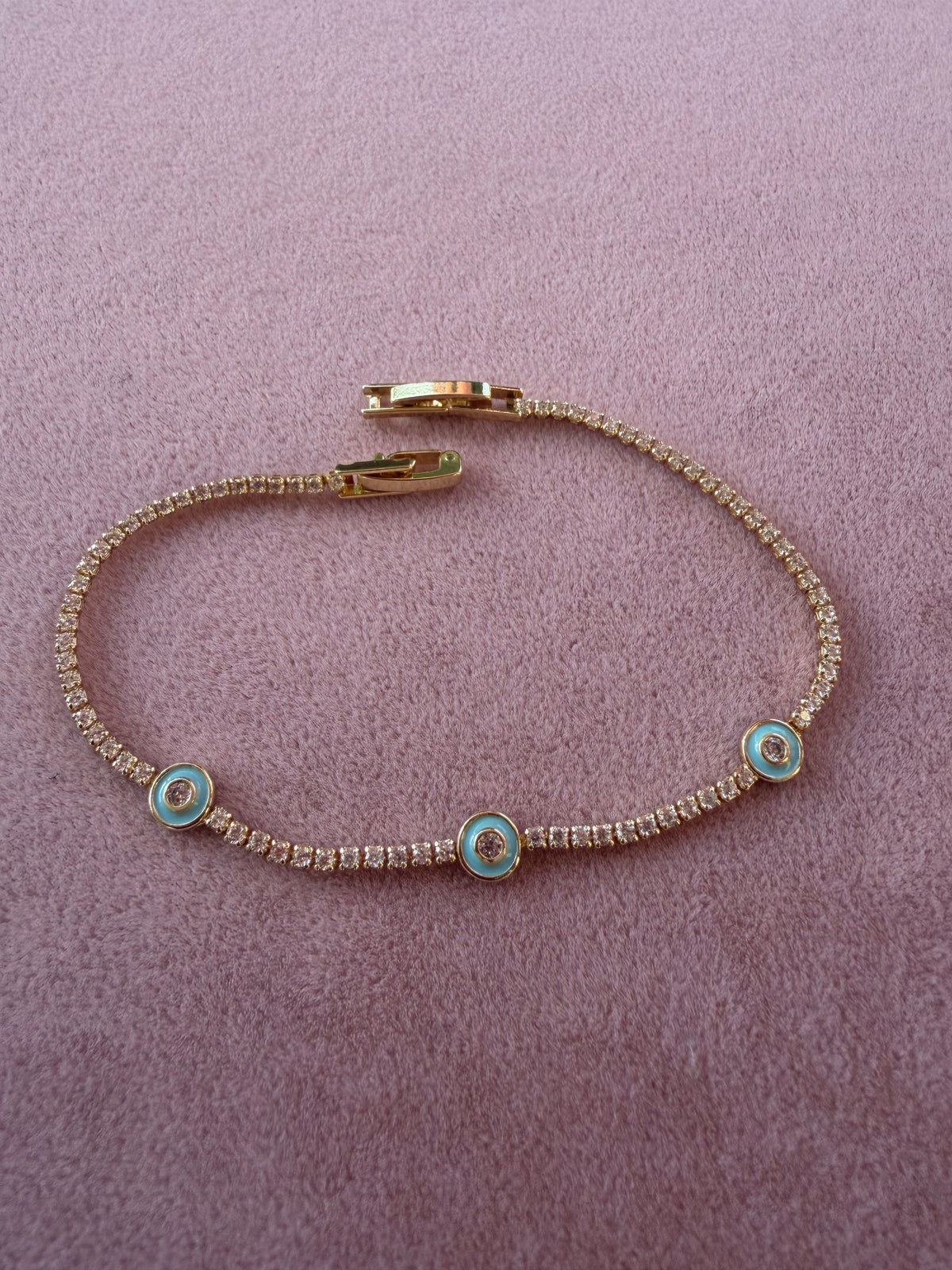Triple Turquoise Evil Eye Crystal Tennis Bracelet