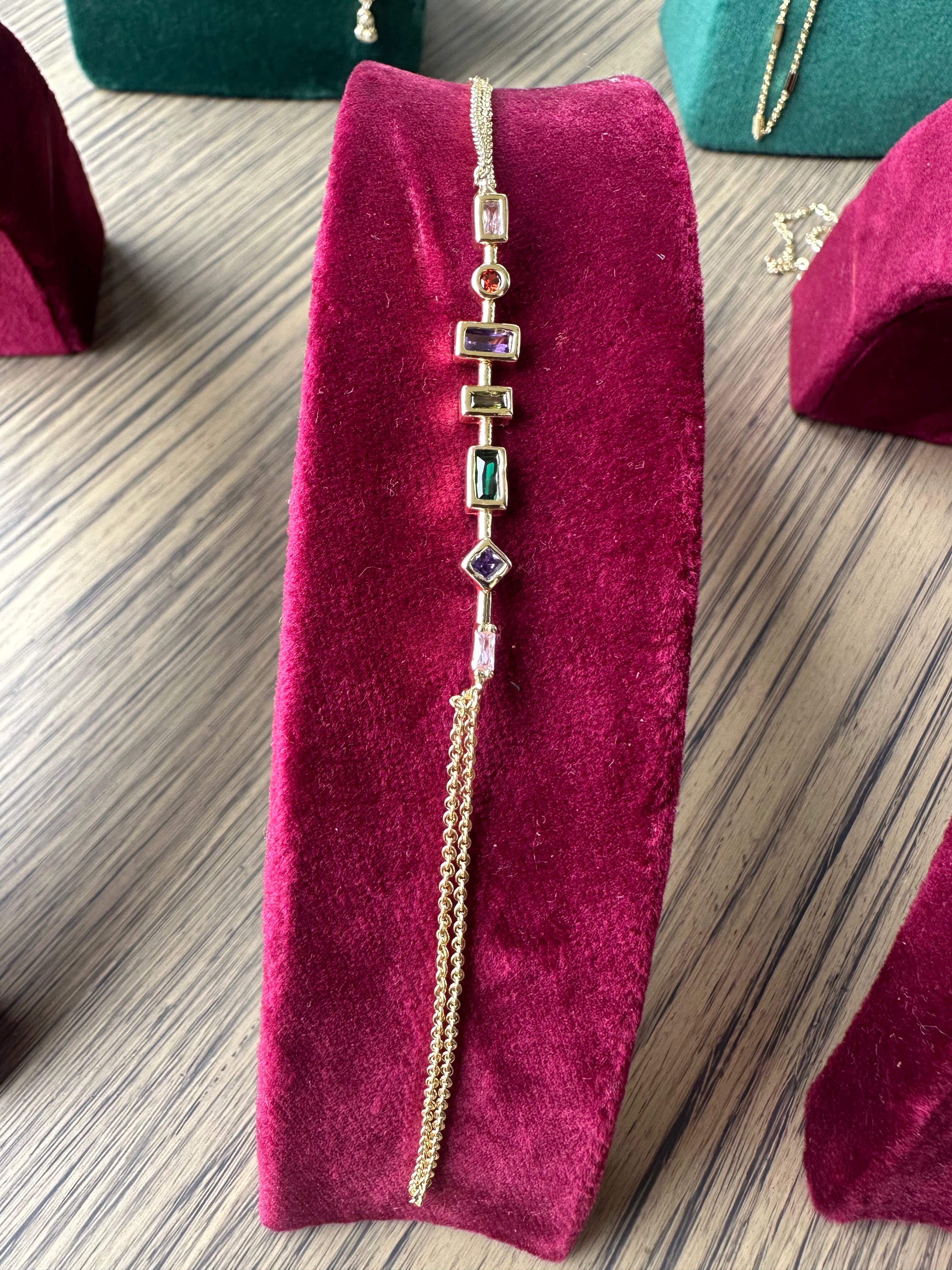 Gold Plated Stainless Steel Bracelet with Natural Stone