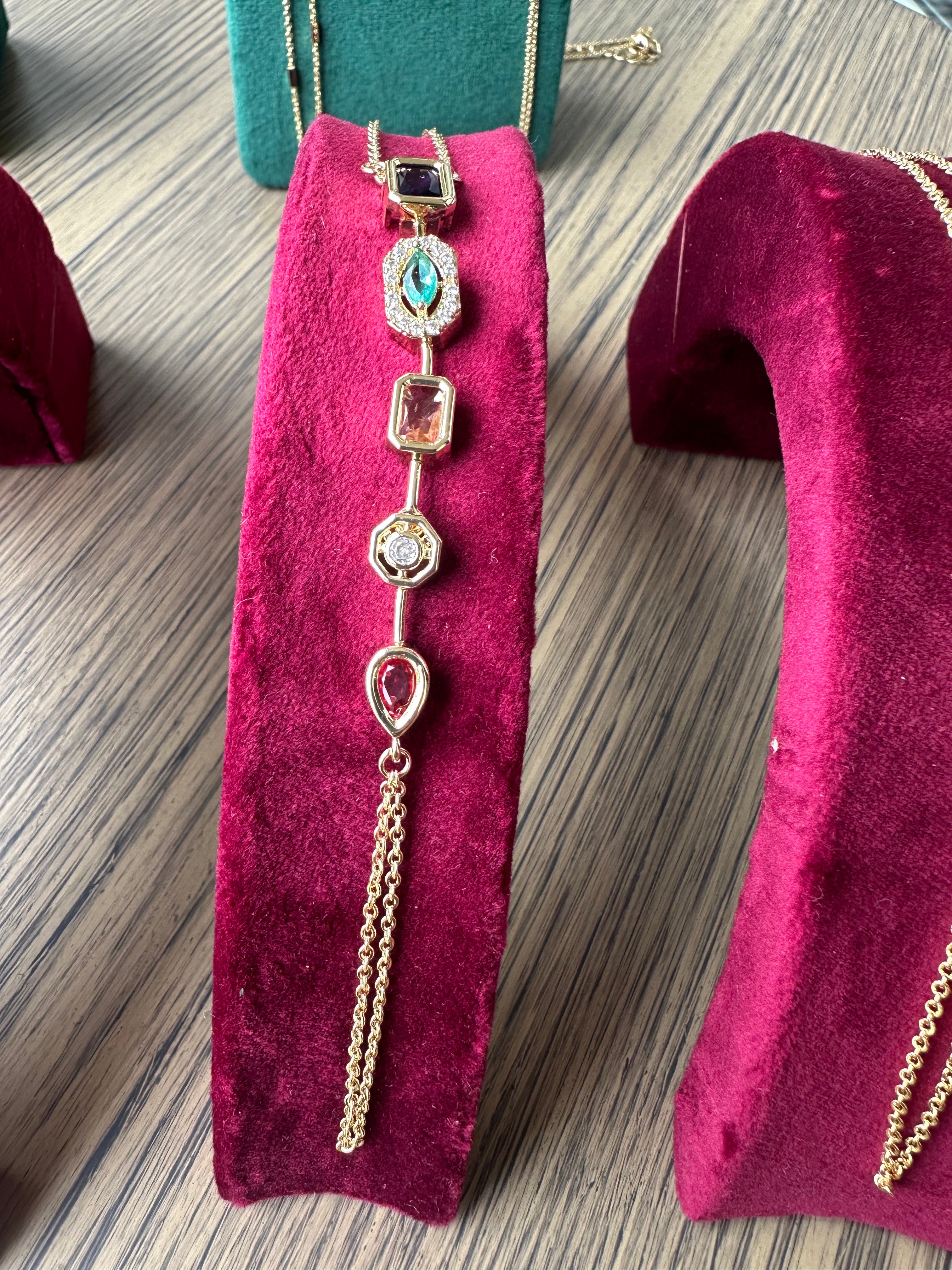 Gold Plated Stainless Steel Shahmaran Bracelet with Natural Stone