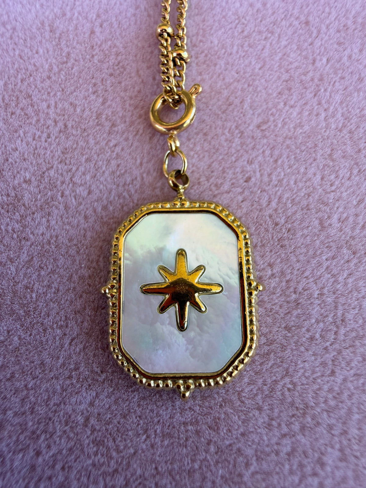 Gold Square Mother of Pearl North Star Pendant Necklace