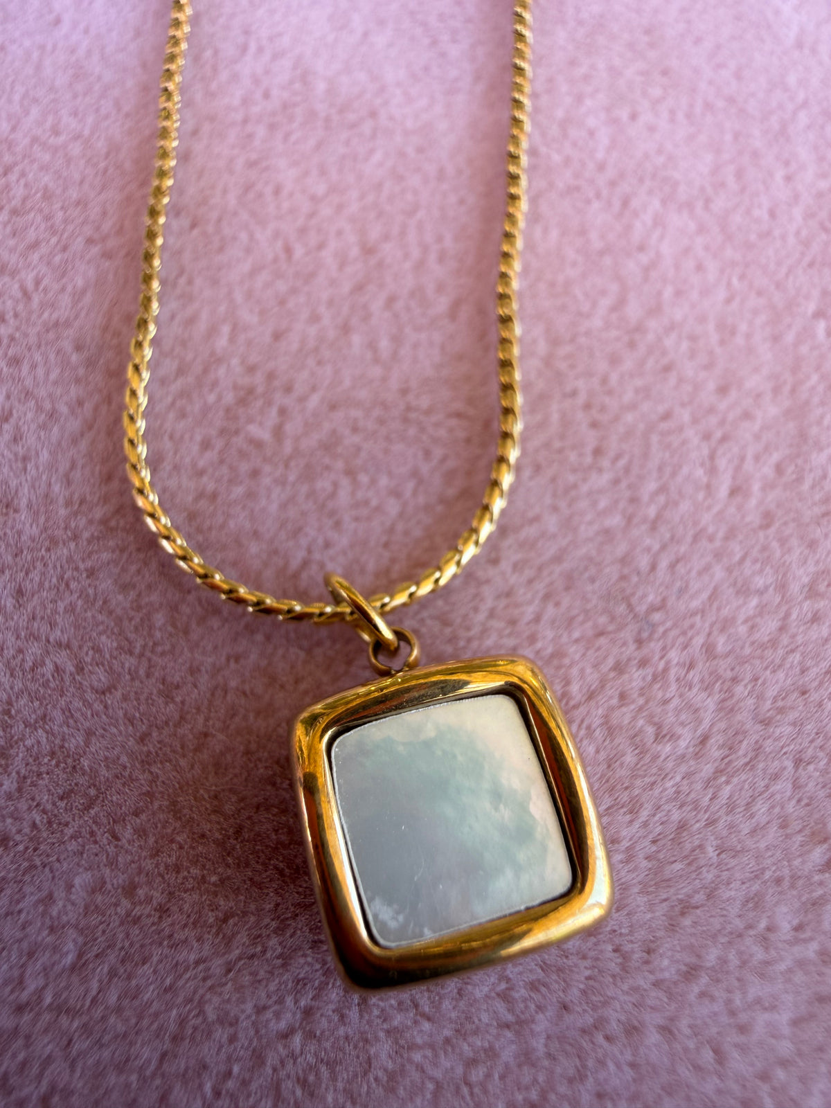 Gold Square Mother of Pearl Pendant Necklace
