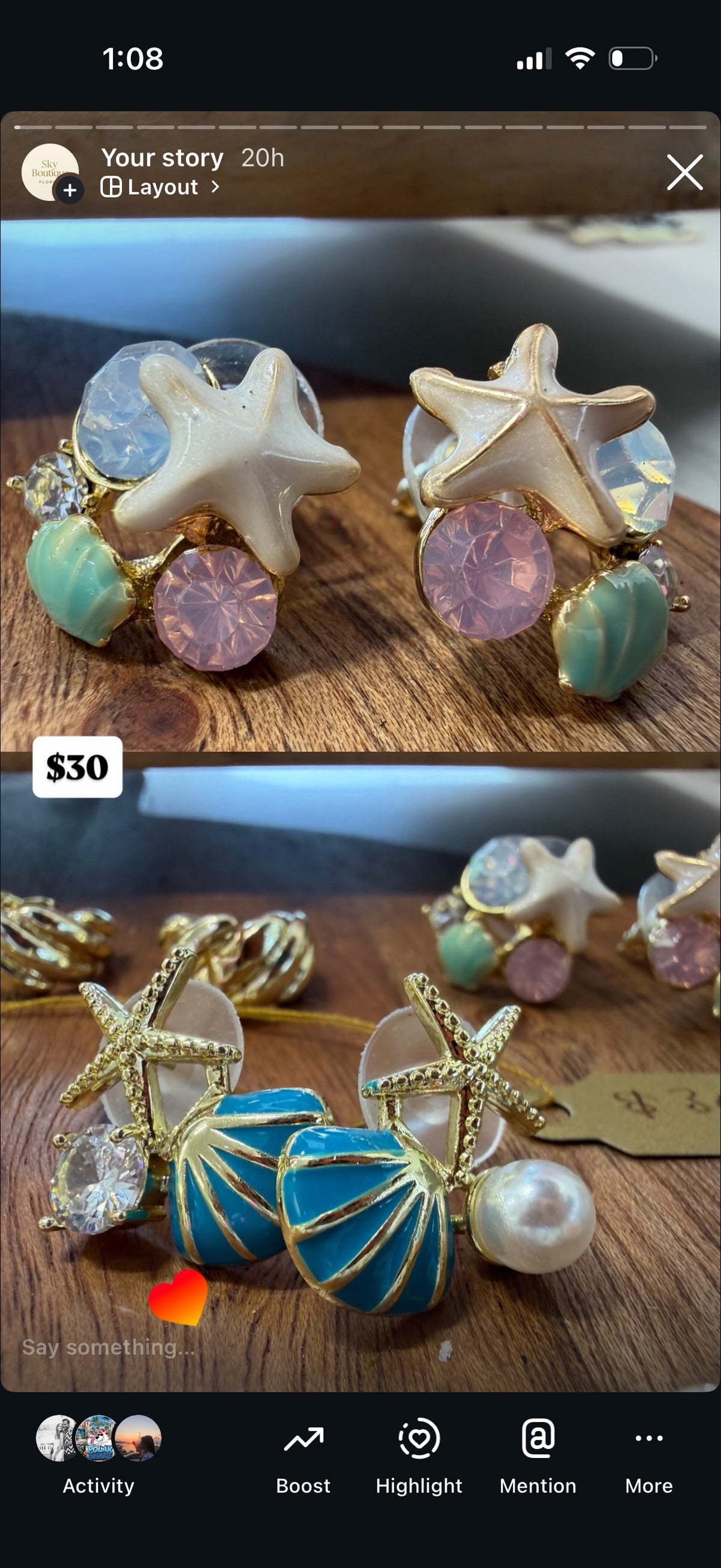 Gold Starfish Pendant Necklace with Mint and Pink Stone Accents
