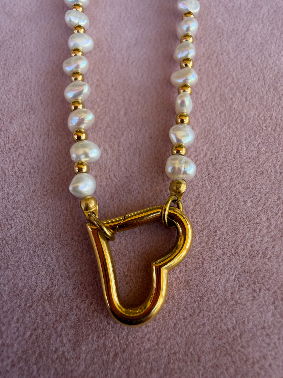 Freshwater Pearl Necklace with Gold Open Heart Clasp