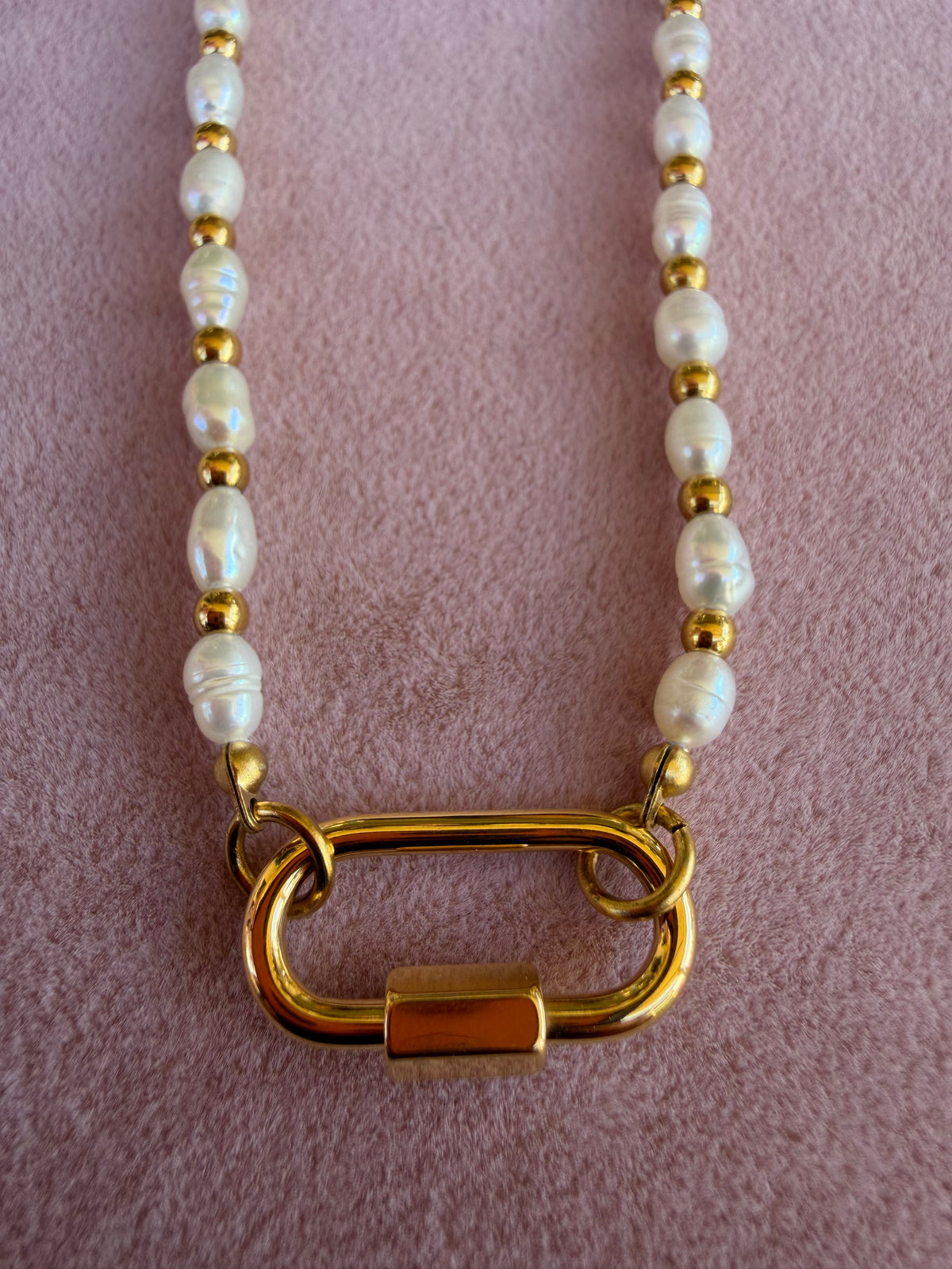 Freshwater Pearl Necklace with Gold Carabiner Clasp