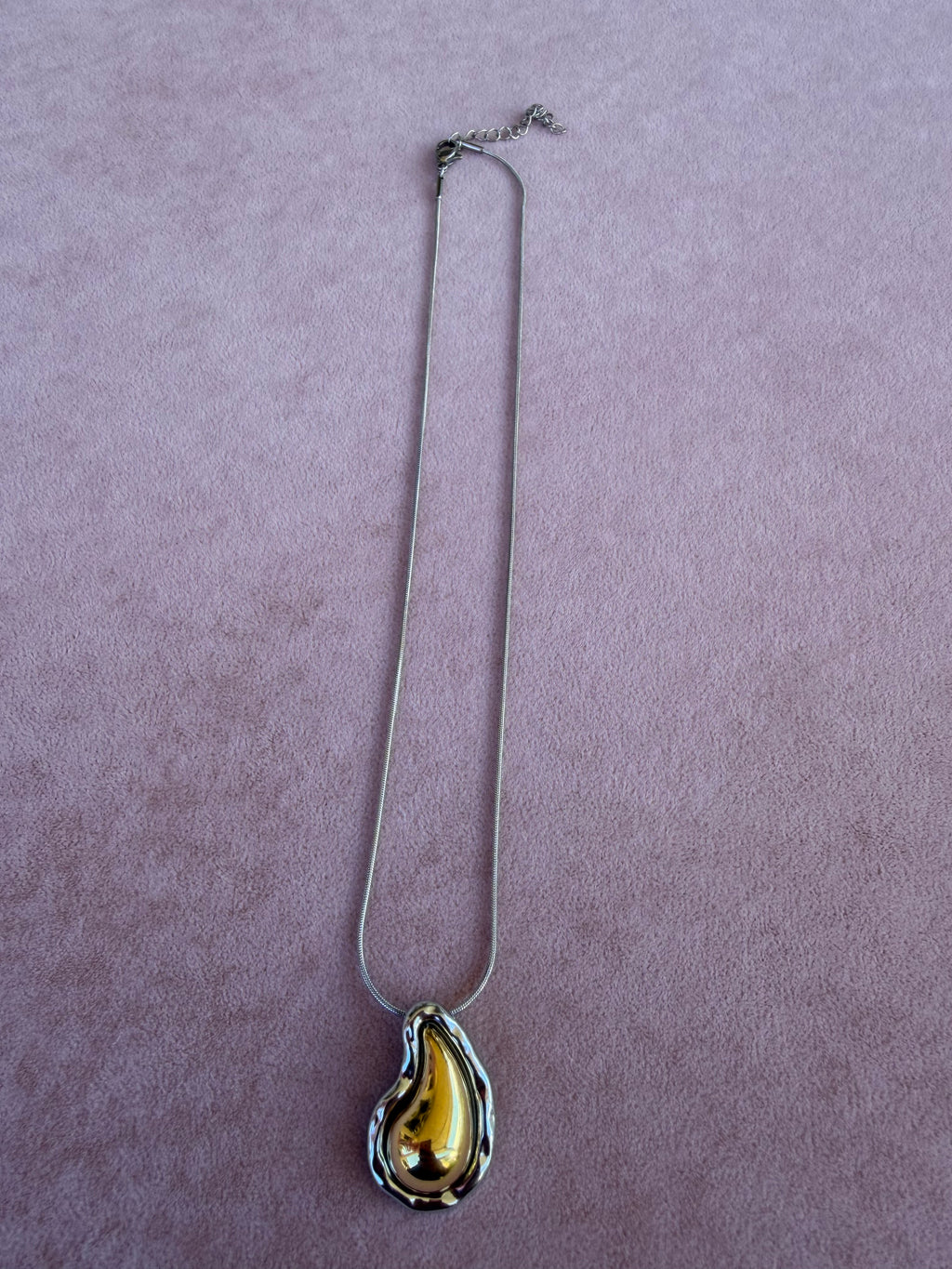 Two-Tone Gold and Silver Teardrop Pendant Necklace