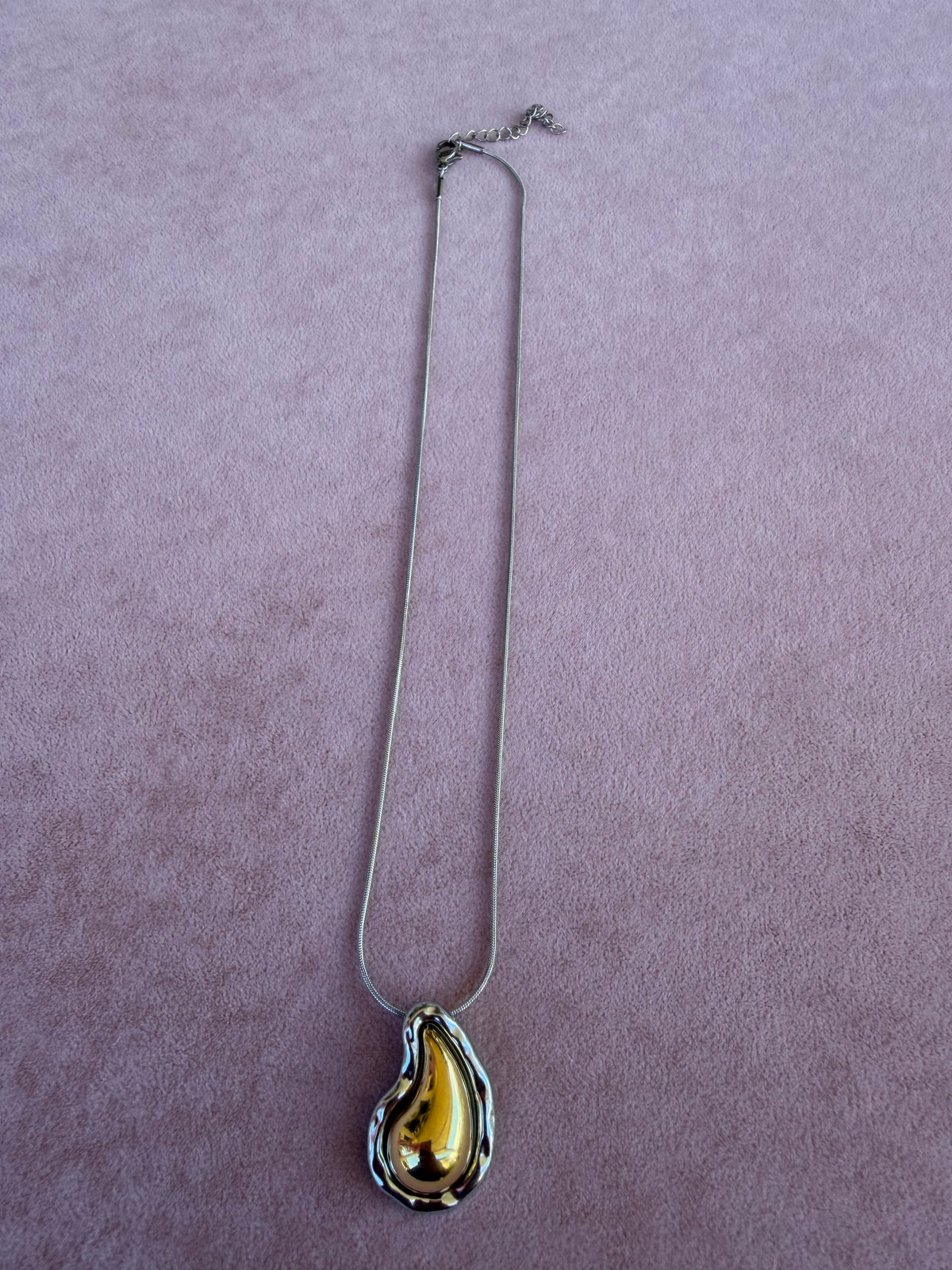 Two-Tone Gold and Silver Teardrop Pendant Necklace