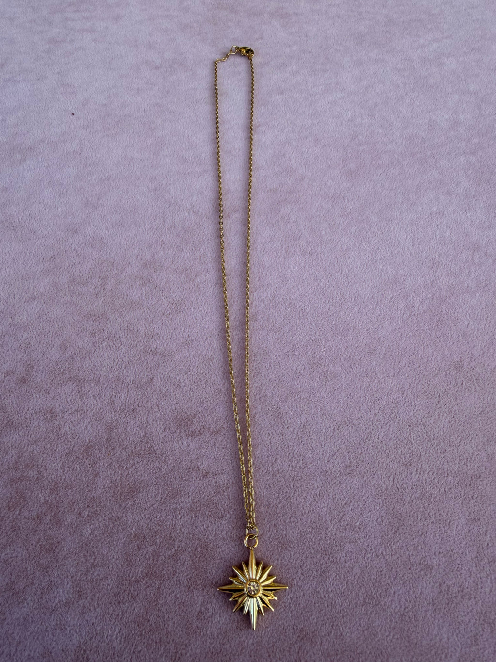 Gold North Star Starburst Crystal Pendant Necklace