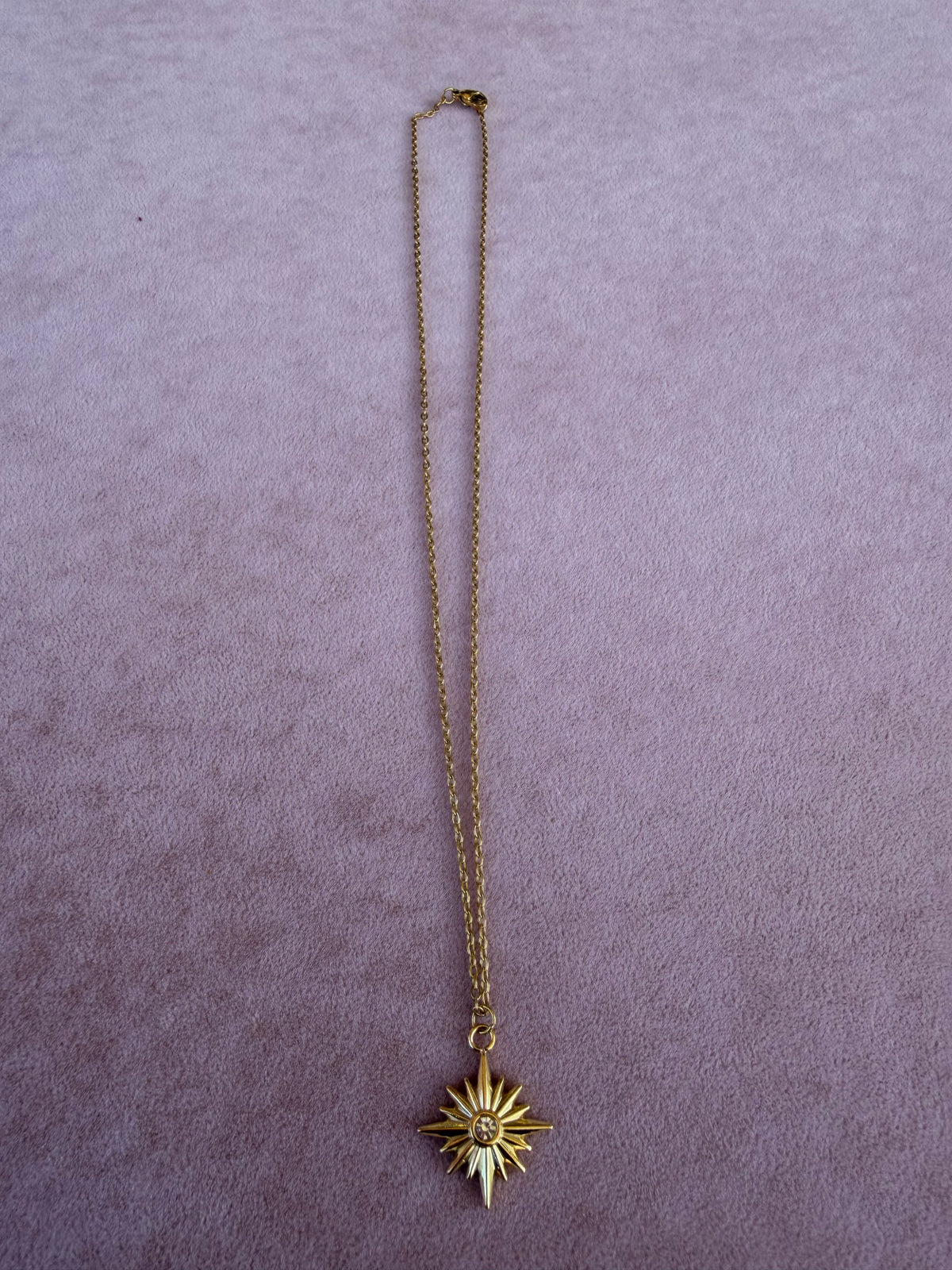 Gold North Star Starburst Crystal Pendant Necklace