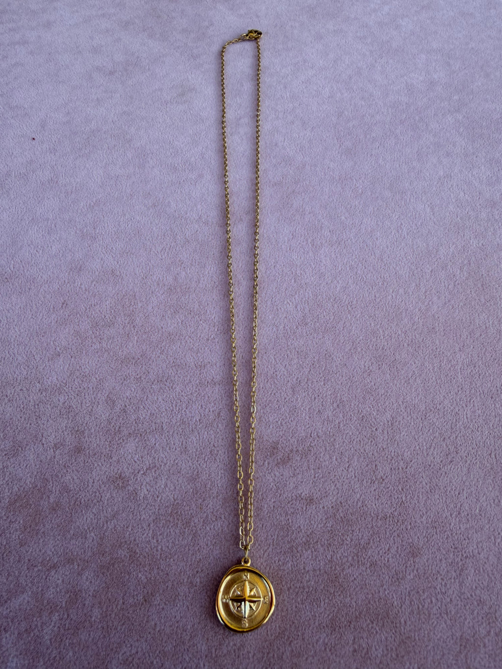 Gold Compass Rose Coin Pendant Necklace