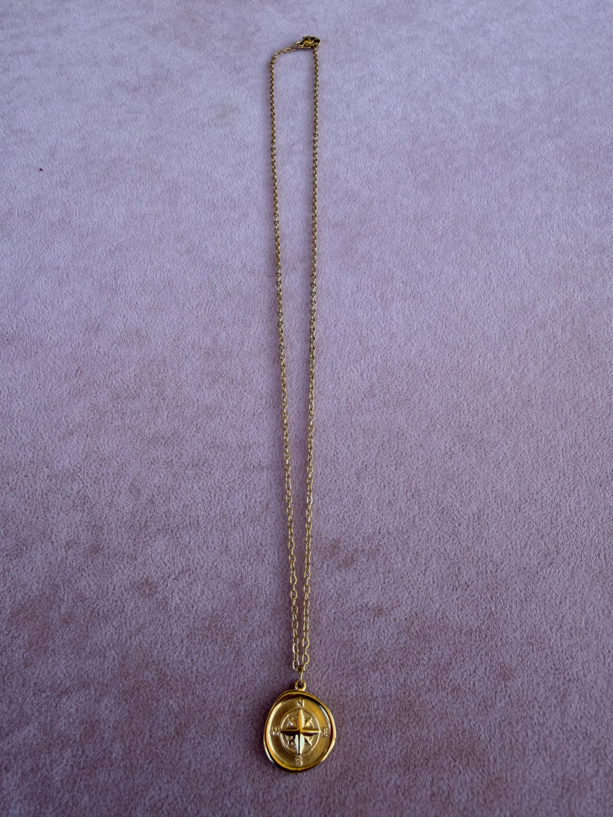 Gold Compass Rose Coin Pendant Necklace