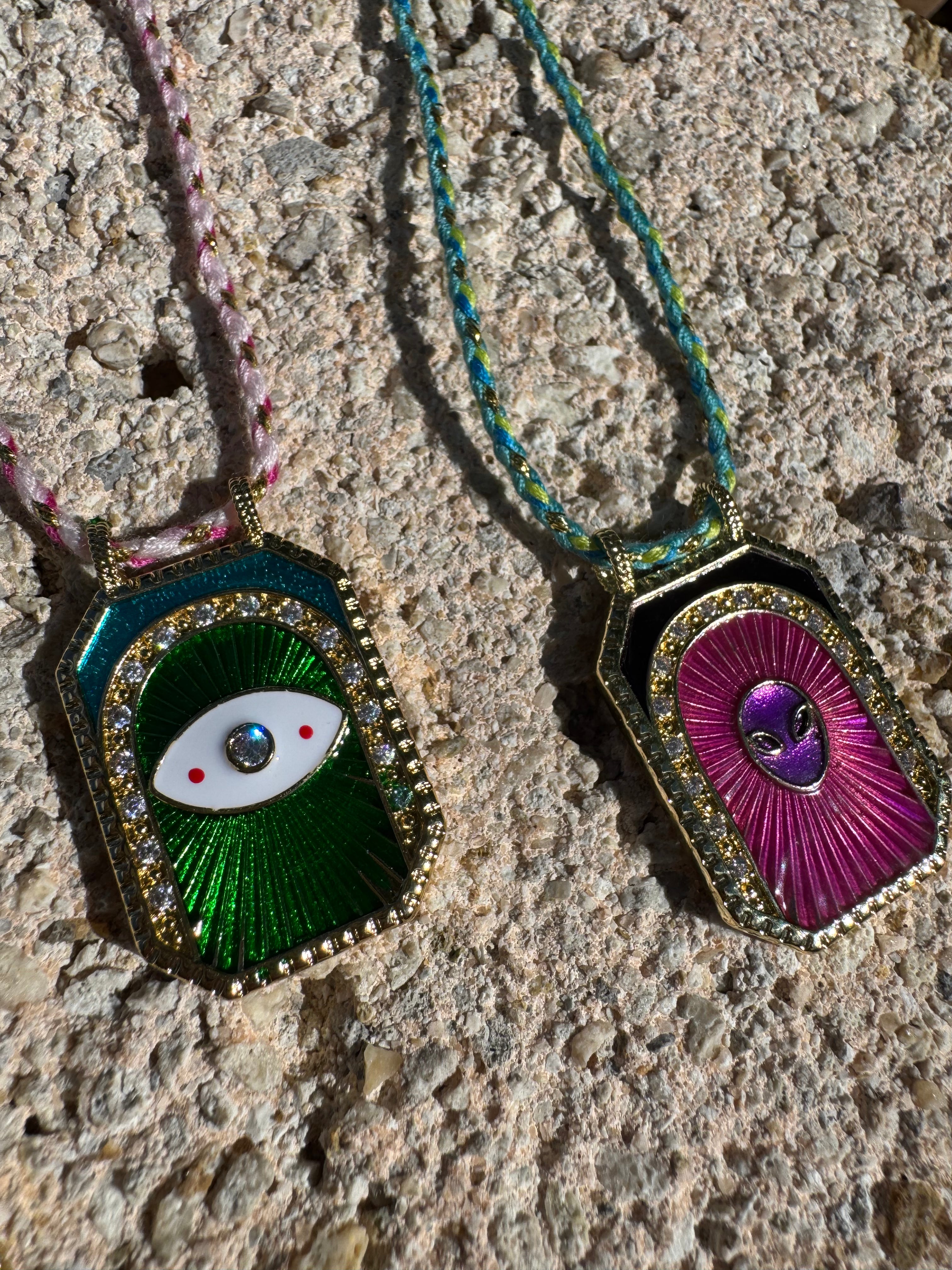 Enamel Detailed Gold Plated Stainless Steel Cord Necklace