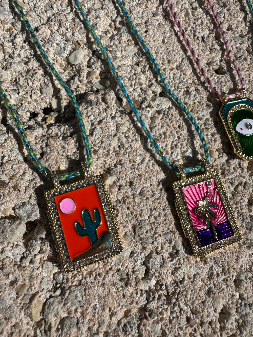 Enamel Detailed Gold Plated Stainless Steel Cord Necklace