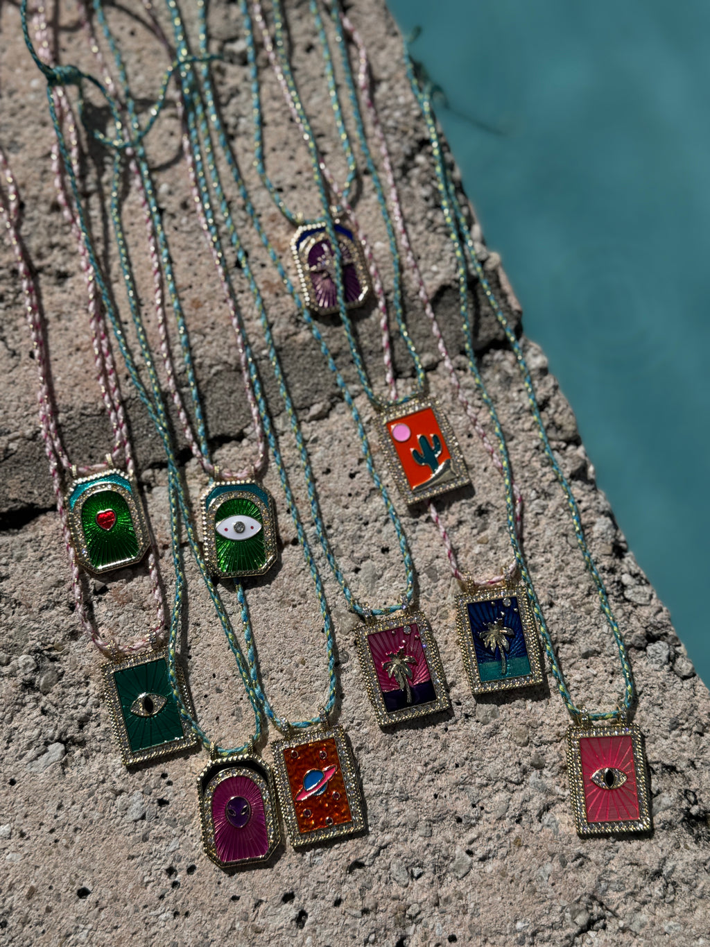 Enamel Detailed Gold Plated Stainless Steel Cord Necklace