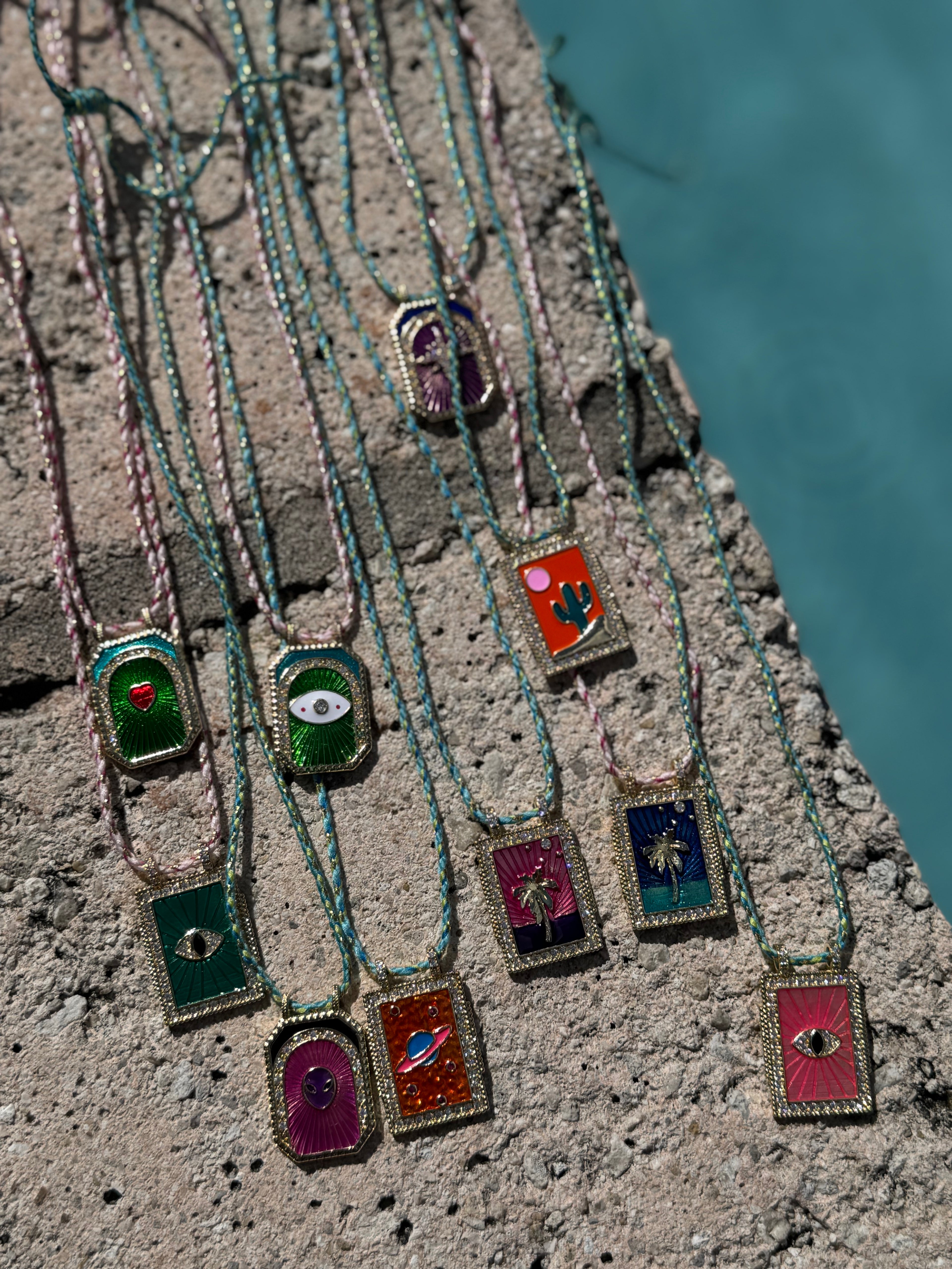Enamel Detailed Gold Plated Stainless Steel Cord Necklace