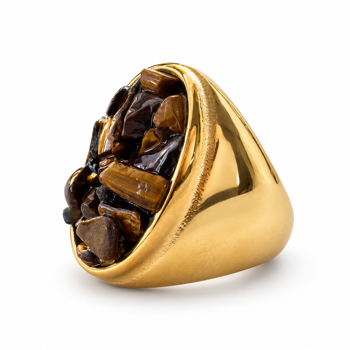 Gold Tiger Eye Cluster Ring side view