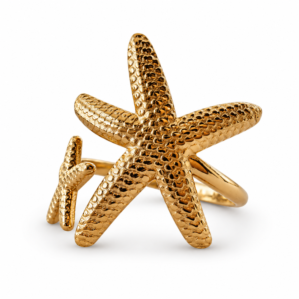 Gold Double Starfish Ring side view