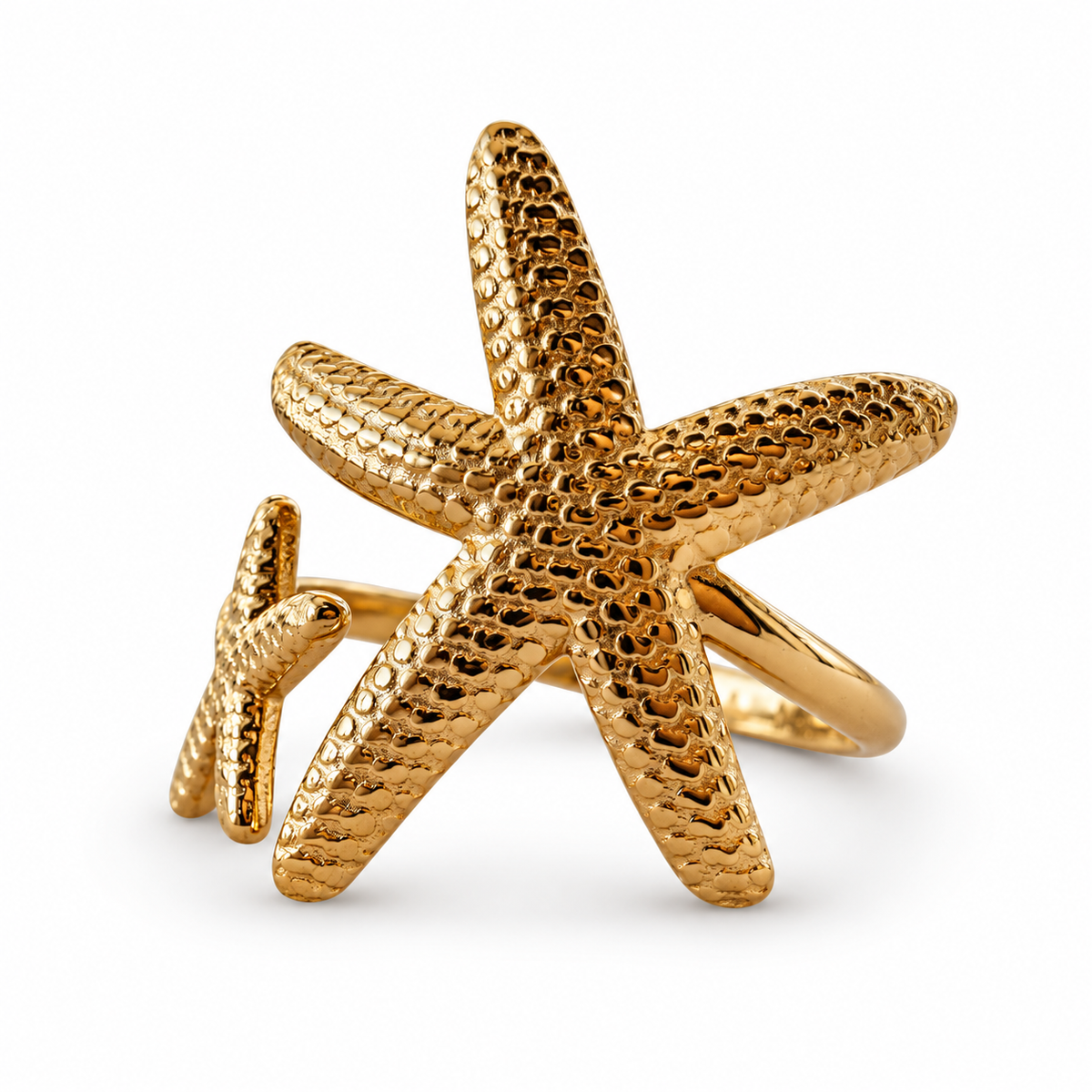Gold Double Starfish Ring side view