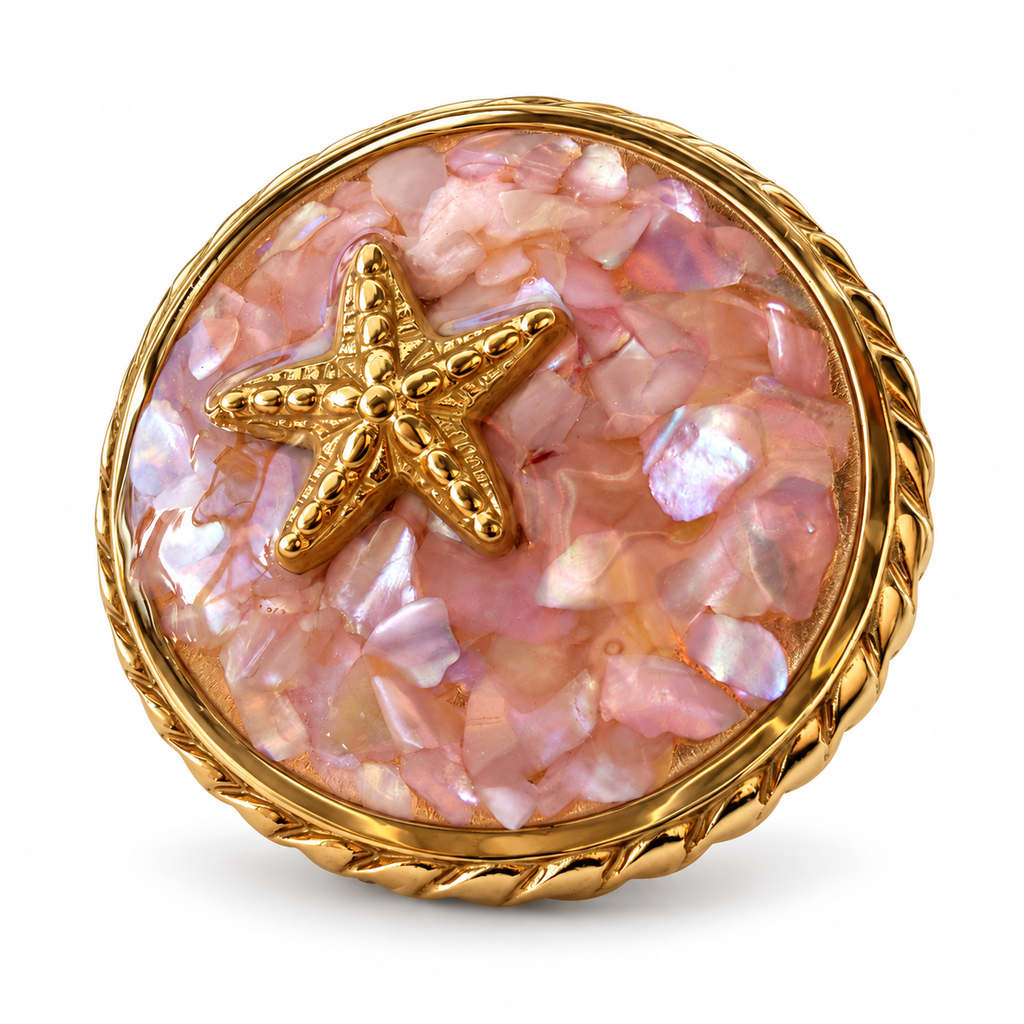 Gold Pink Stone Starfish Statement Ring front view