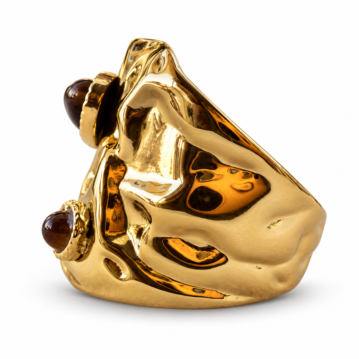 Gold Hammered Multi Tiger Eye Cuff Ring side view