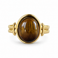 Gold Oval Tiger Eye Double Band Ring front view