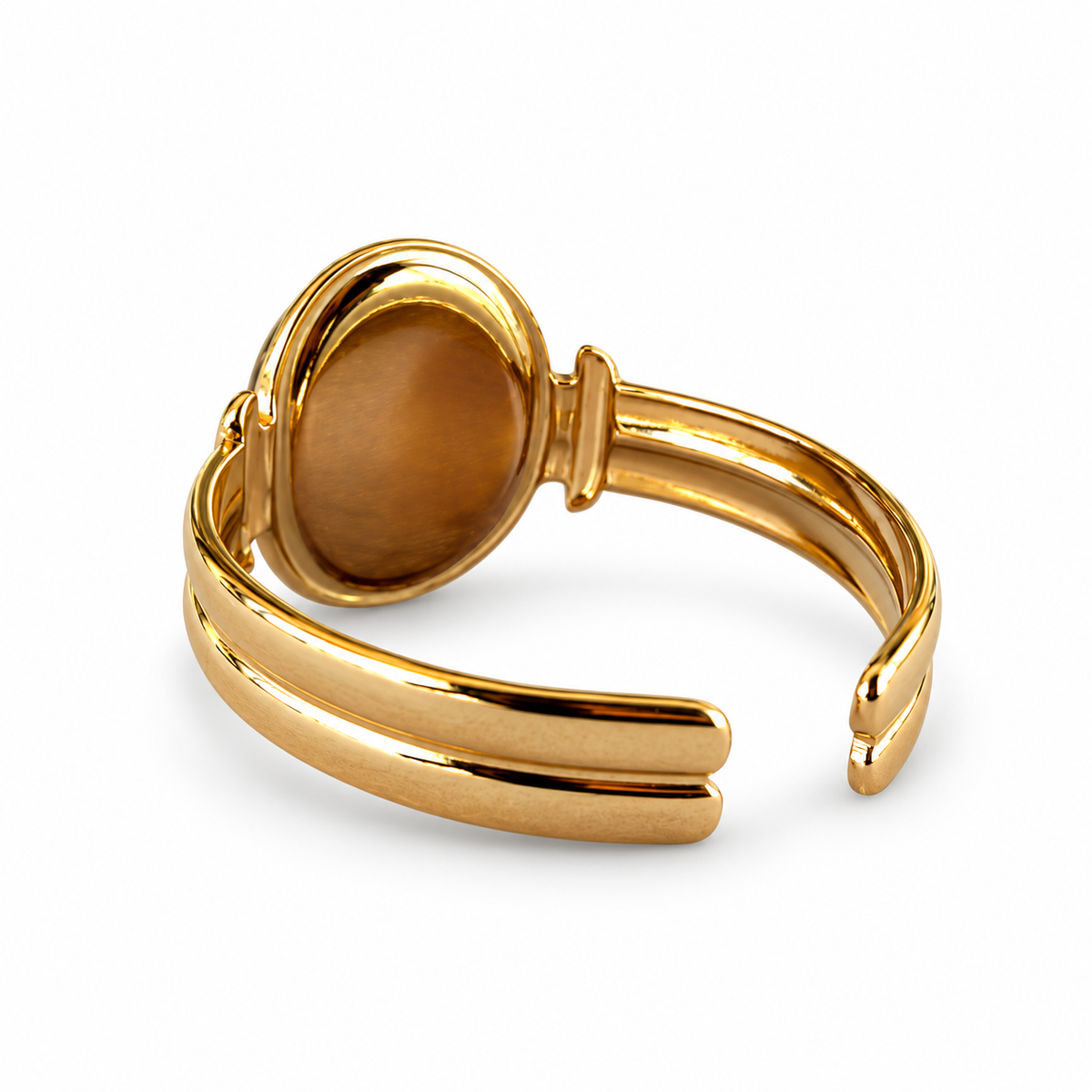Gold Oval Tiger Eye Double Band Ring back view
