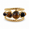 Gold five-stone tiger eye rope cuff ring front view