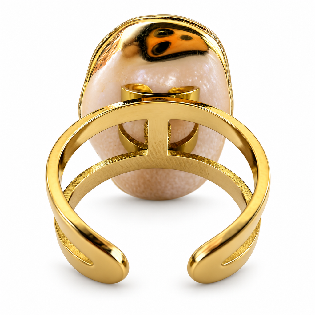Gold baroque pearl statement ring back view