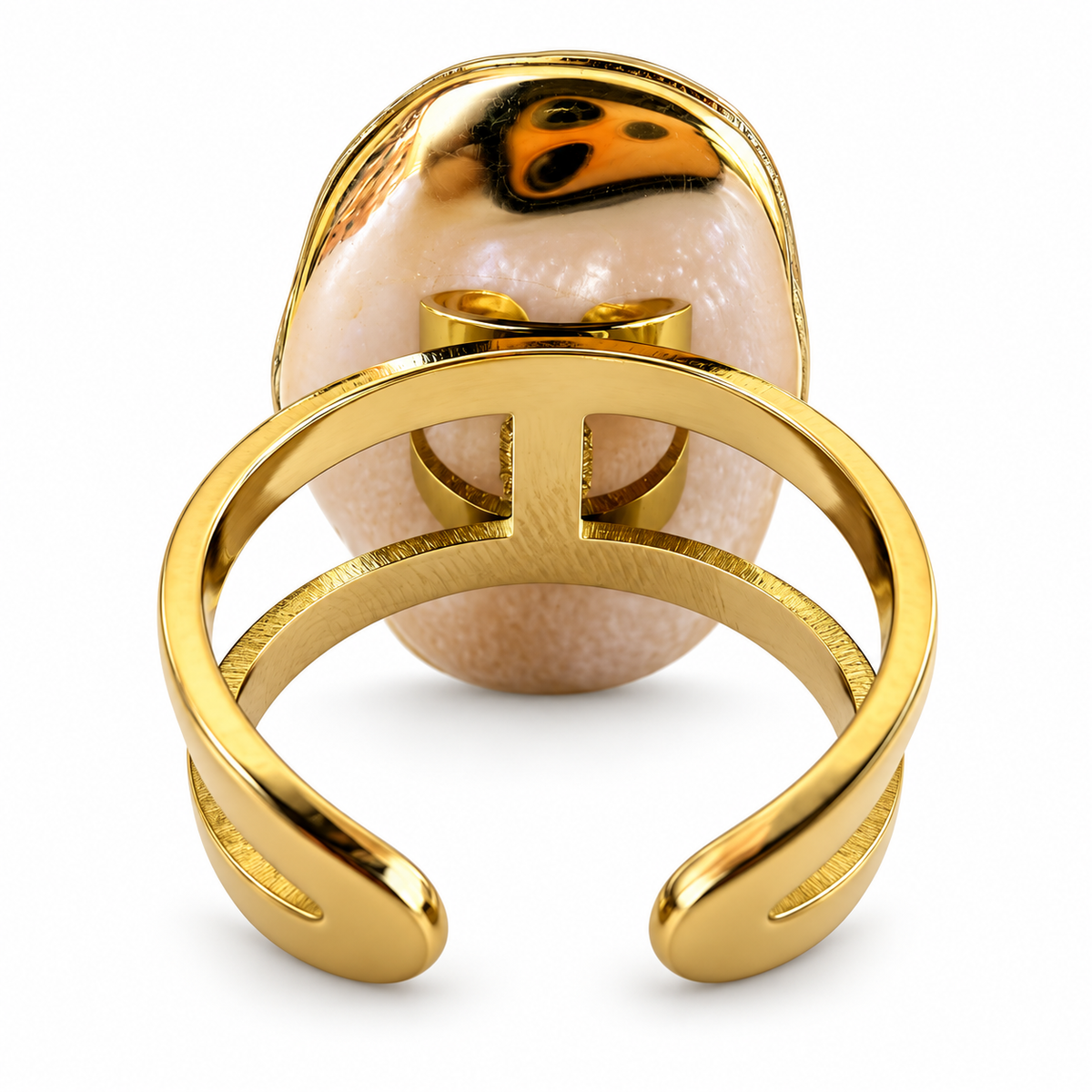 Gold baroque pearl statement ring back view