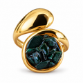 Gold green stone chip swirl ring front view