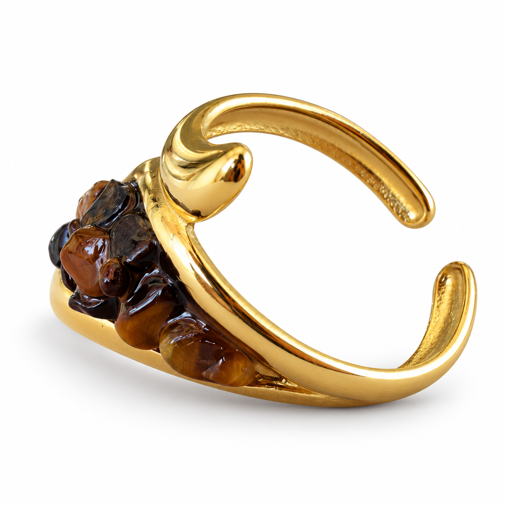 Gold Brown Stone Chip Teardrop Wrap Ring side view