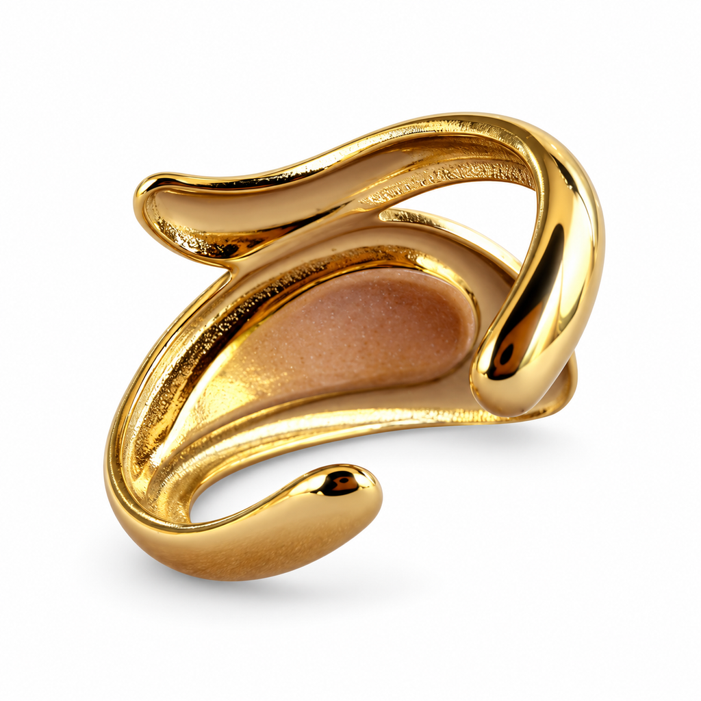 Gold Brown Stone Chip Teardrop Wrap Ring alternate view
