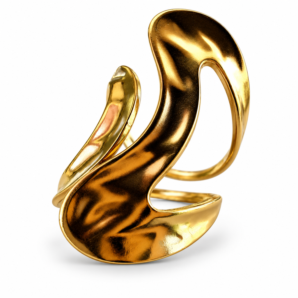 Gold Sculptural Ribbon Wrap Ring front view