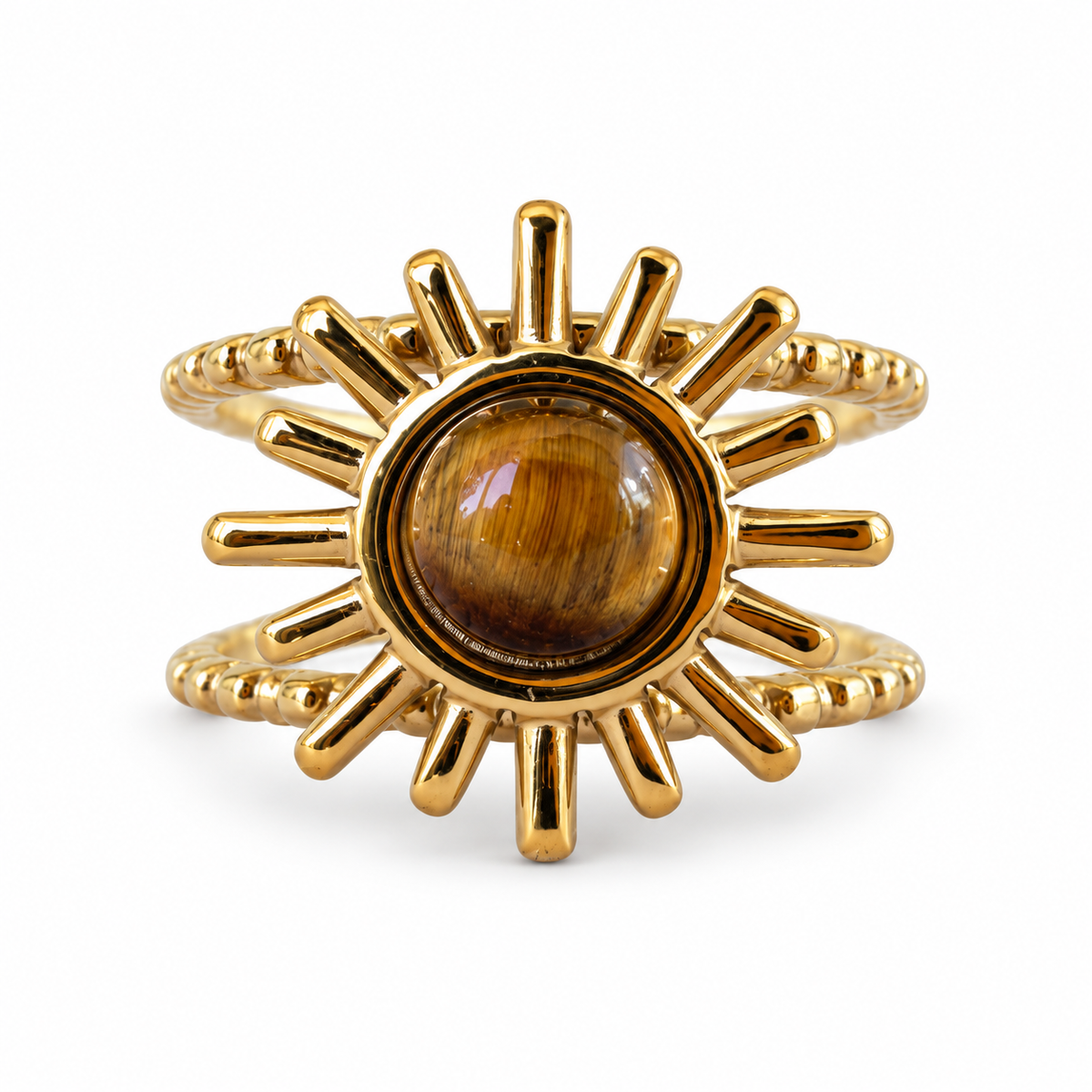 Gold Tiger Eye Sunburst Cuff Ring front view