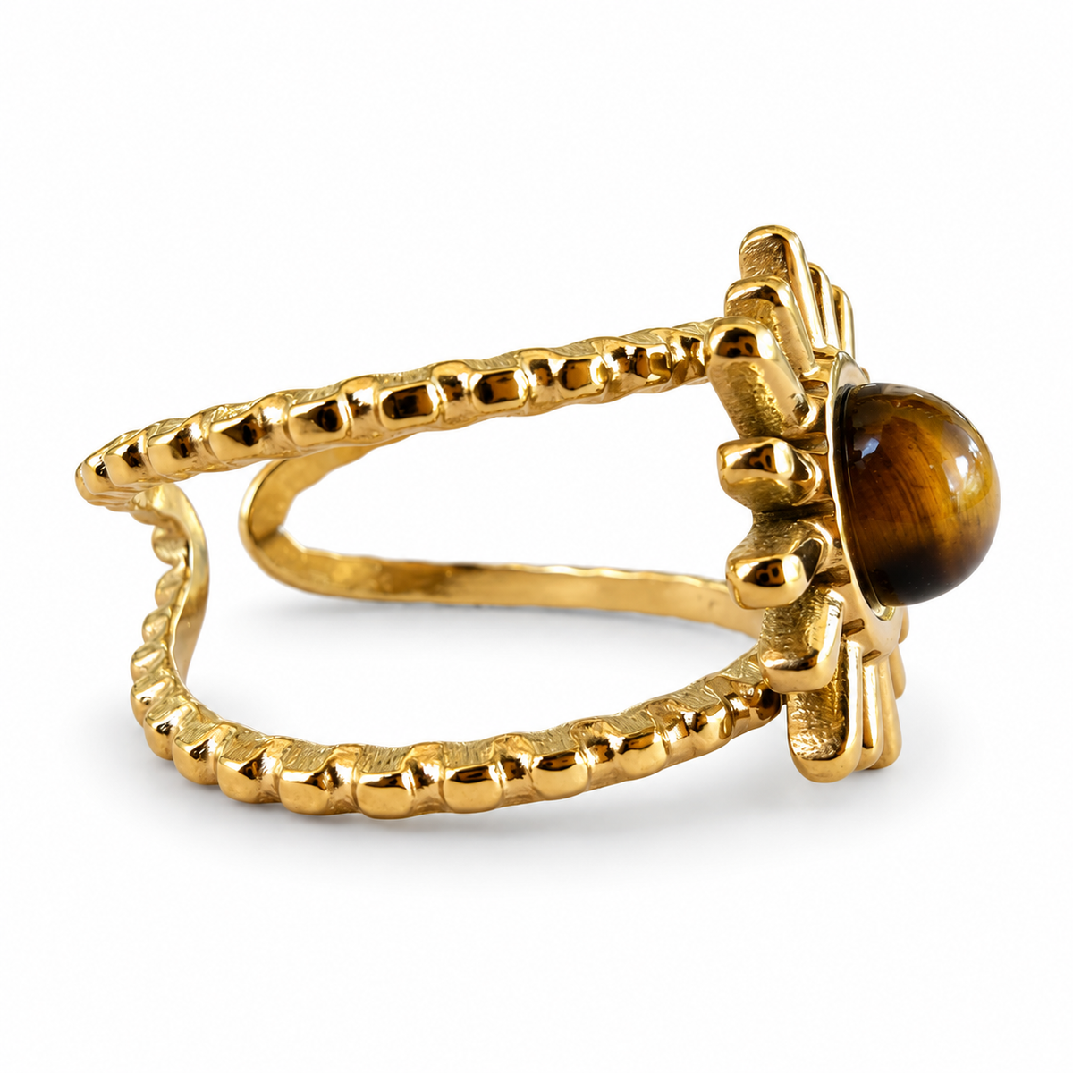 Gold Tiger Eye Sunburst Cuff Ring side view