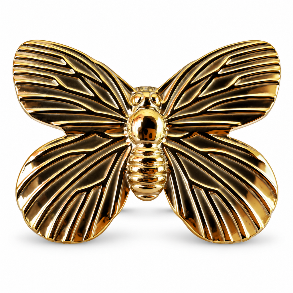 Gold Oversized Engraved Butterfly Statement Ring front view