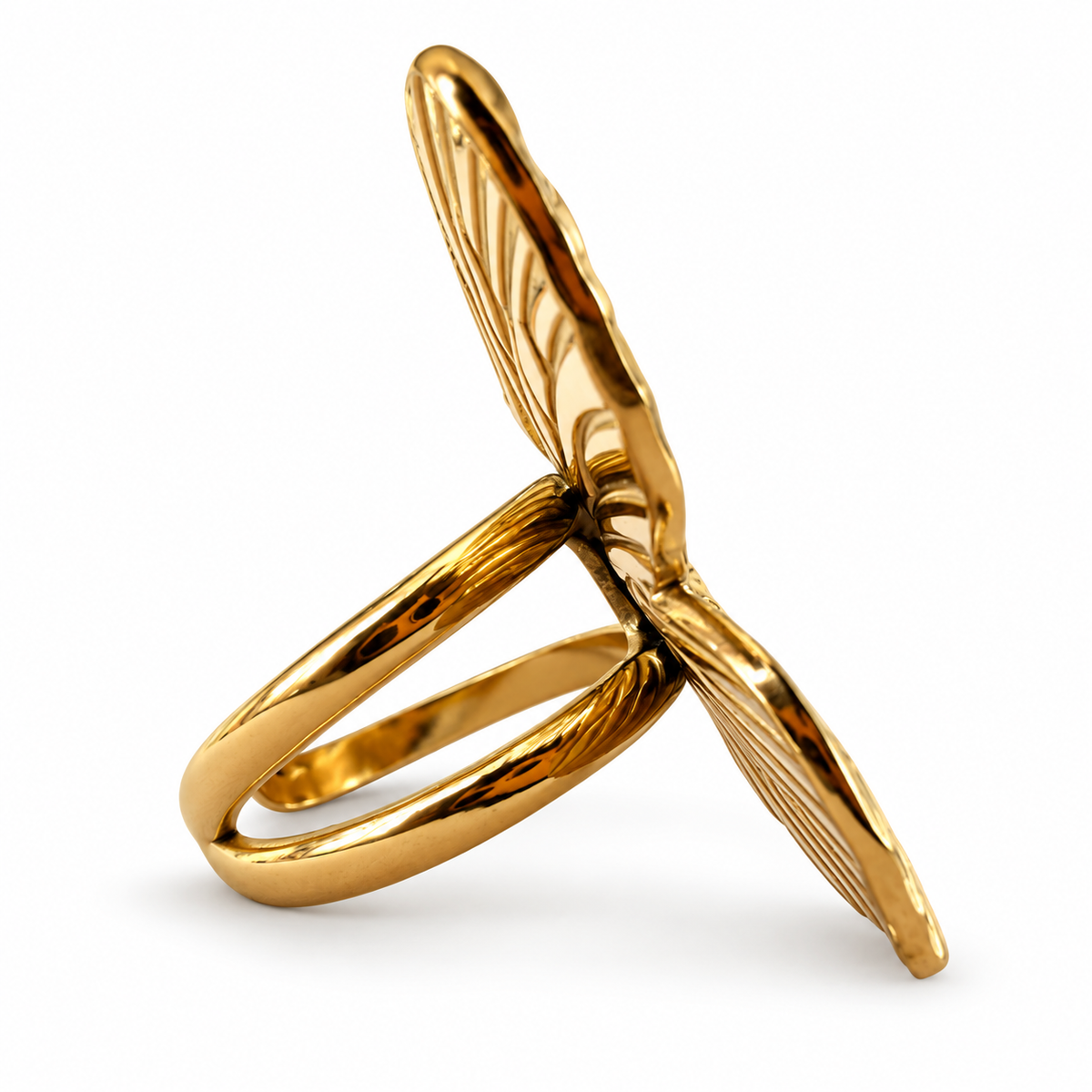 Gold Oversized Engraved Butterfly Statement Ring side view