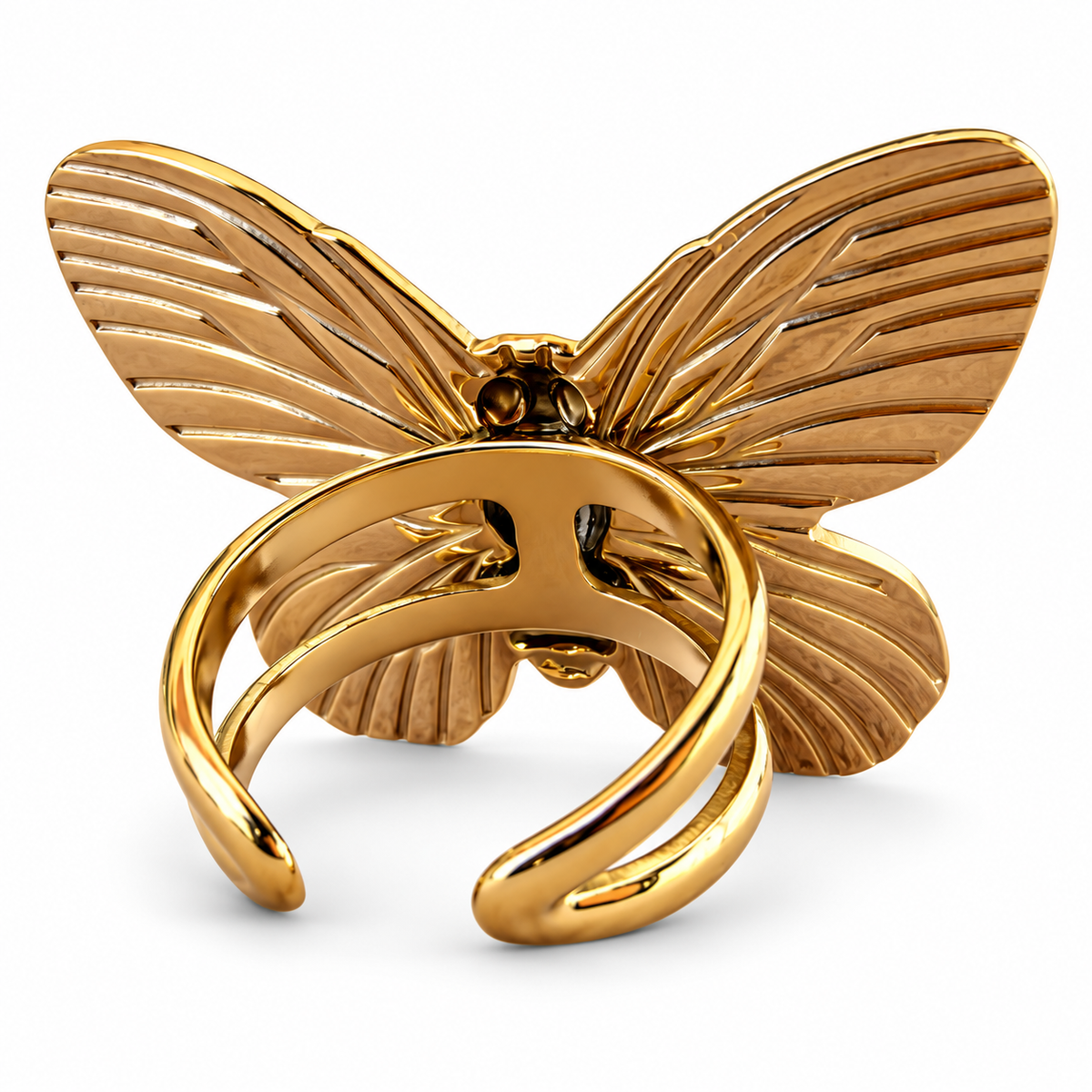 Gold Oversized Engraved Butterfly Statement Ring back view