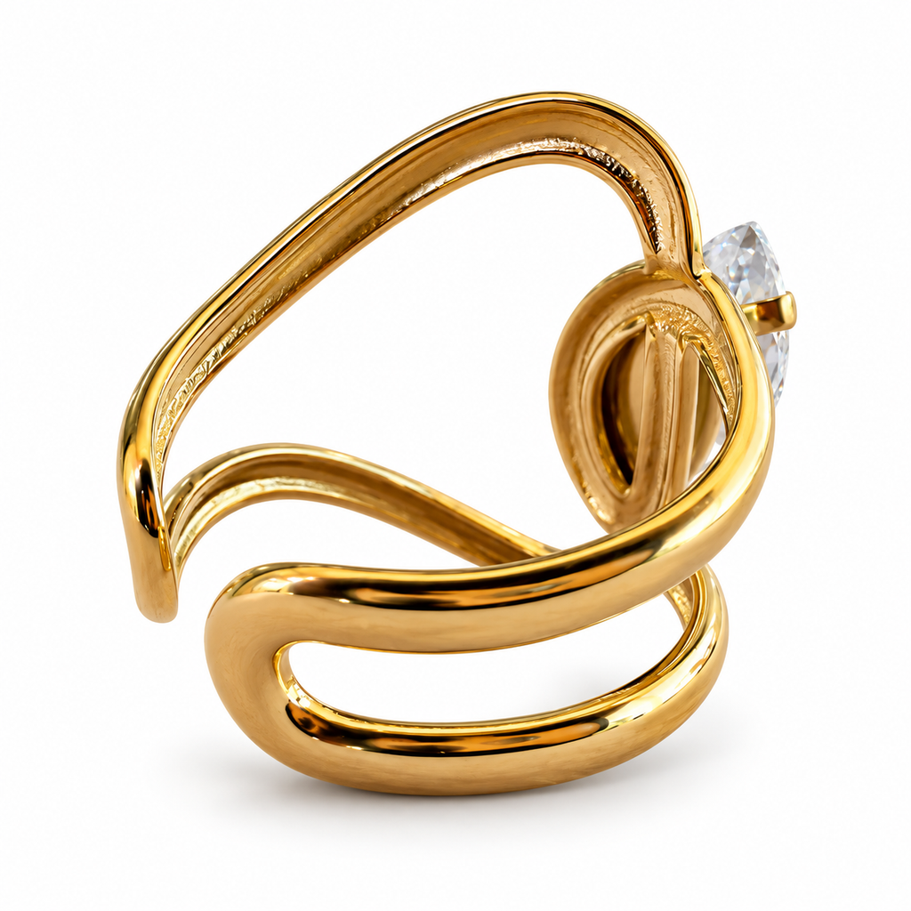 Gold Marquise Crystal Sculptural Wrap Ring alternate view